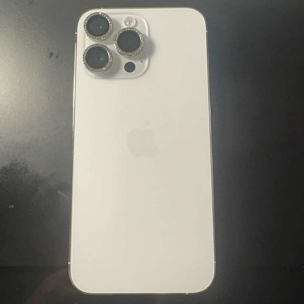 Apple White iPhone with Black Rhinestone Camera Accents